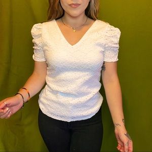 Express White Lace Shirt, Size S, Color White.